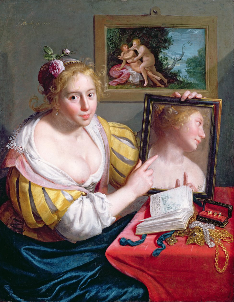 Dívka se zrcadlem, alegorie profánní lásky, 1627 od Paulus Moreelse