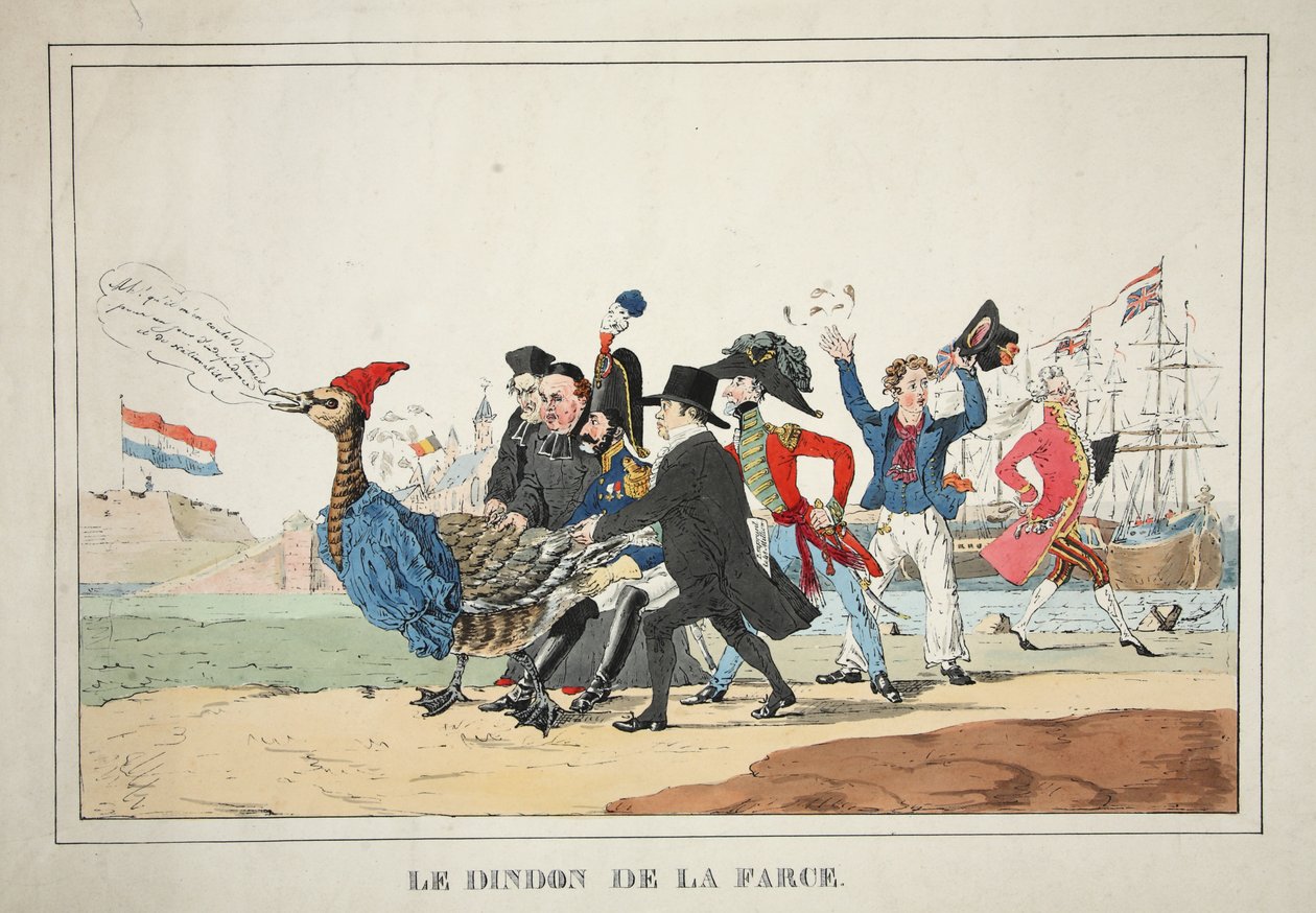 Le Dindon de la Farce, hospoda. 1831 (ručně kolorovaná rytina) od Paulus Charles Gerard Poelman