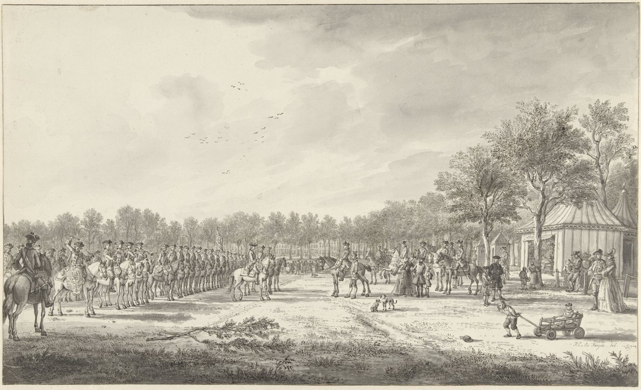 Revue kavalérie prince Williama V. na Malieveldu v Haagu, 1770 od Paulus Constantijn la Fargue