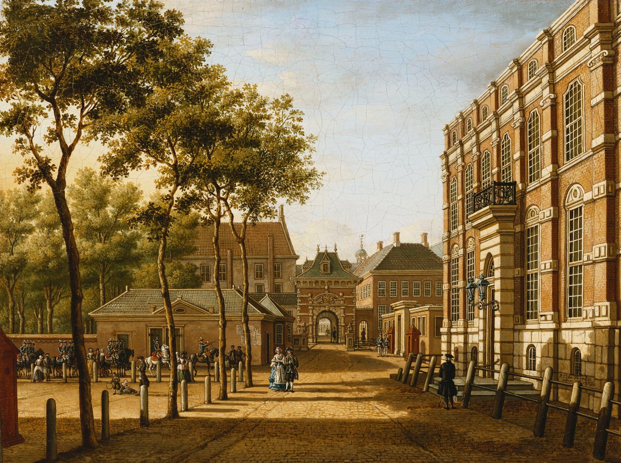 Haag: Mauritspoort a Binnenhof viděné přes Plein, 1773 od Paulus Constantijn la Fargue