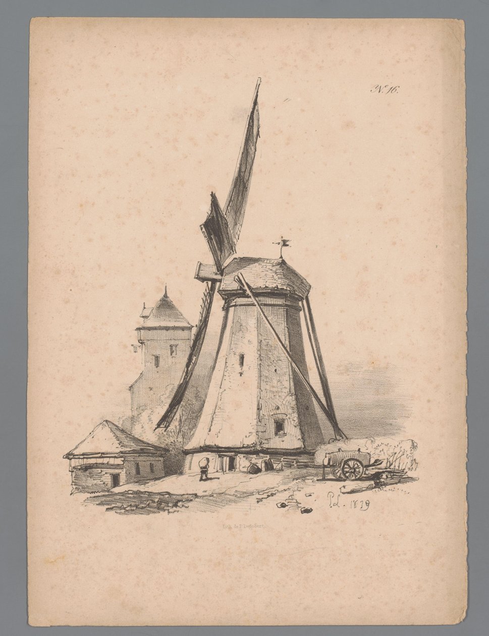 Pohled na větrný mlýn Landscape Studies od Pauluse Lauterse (název série) Nouvelle suite de 40 études de paysages par P. Lauters (název série) od Paulus Lauters