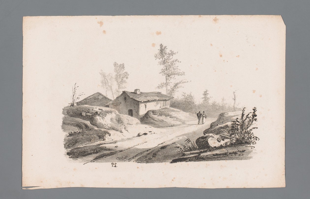 Kopcovitá krajina s venkovskou silnicí a domy Principy krajiny (název série) Principles de paysages (název série) od Paulus Lauters