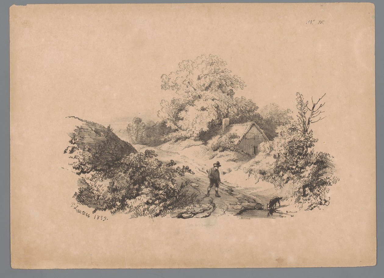 Krajina s mužem a psem na venkovské cestě Landscape Studies od Pauluse Lauterse (název série) Nouvelle suite de 40 études de paysages par P. Lauters (název série) od Paulus Lauters