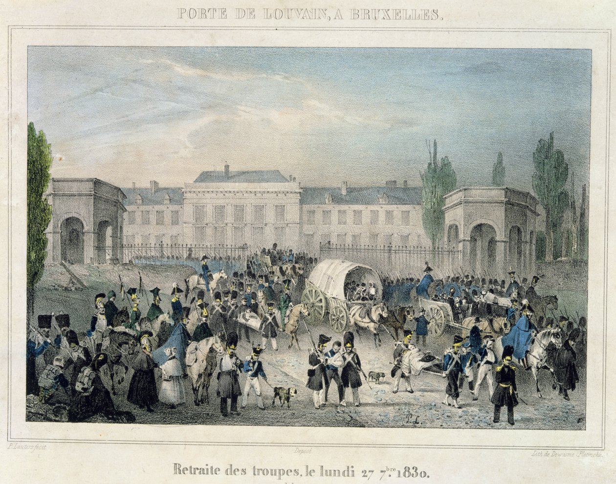 Porte de Louvain, Brusel: Ústup holandských vojsk, 27. září 1830, vyryl Dewasme-Pletinckx od Paulus Lauters