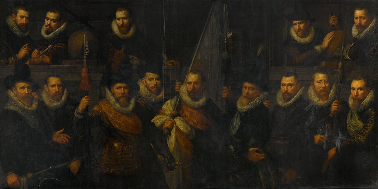 Důstojníci a další občanští gardisté III. amsterodamského obvodu pod velením kapitána Jacoba Gerritsze Hoyngha a poručíka Nanningha Florisze Cloecka od Paulus Moreelse