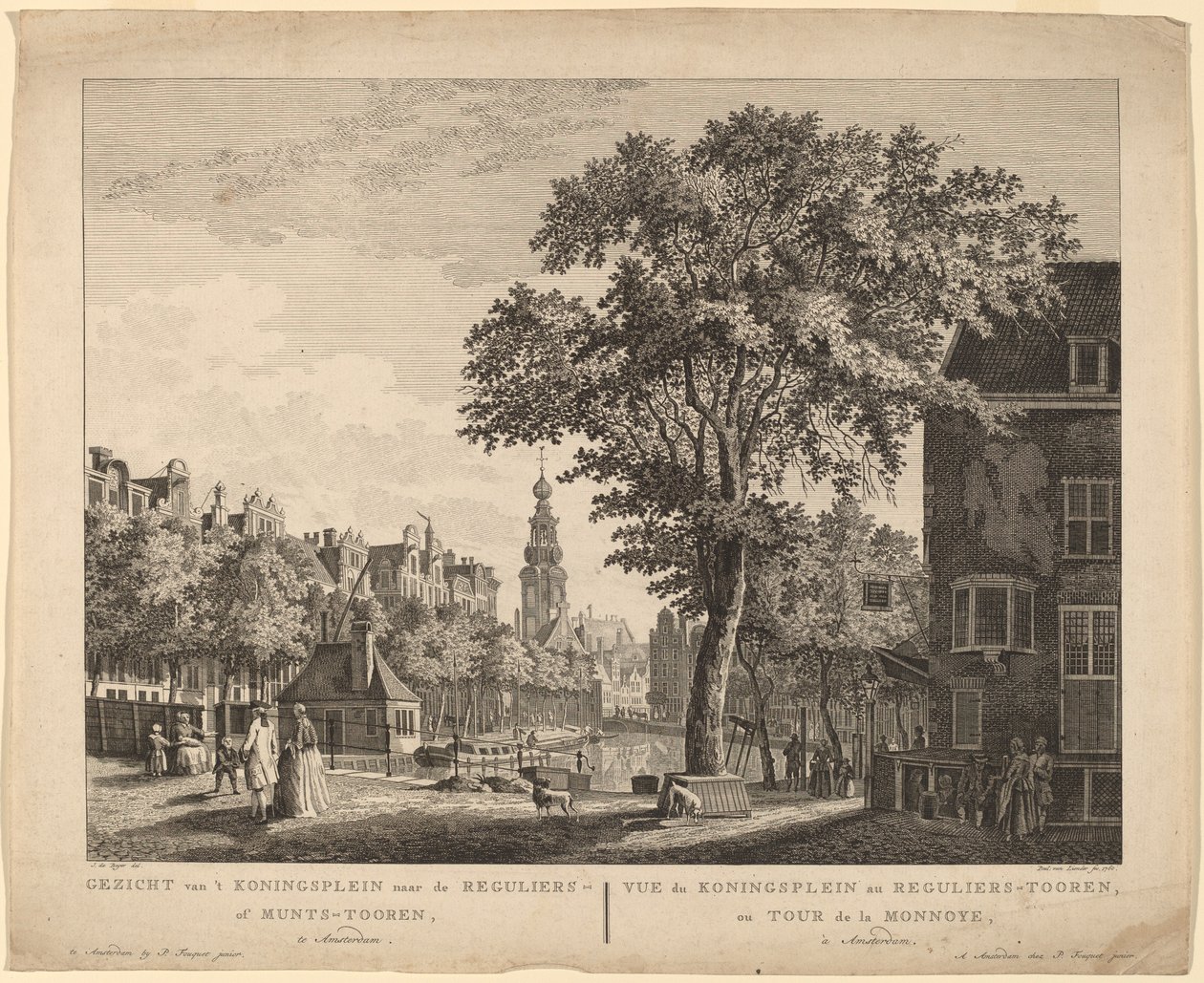 Pohled z náměstí Koningsplein na Reguliers nebo Munts-Tooren v Amsterdamu od Paulus van Liender after Jan de Beyer