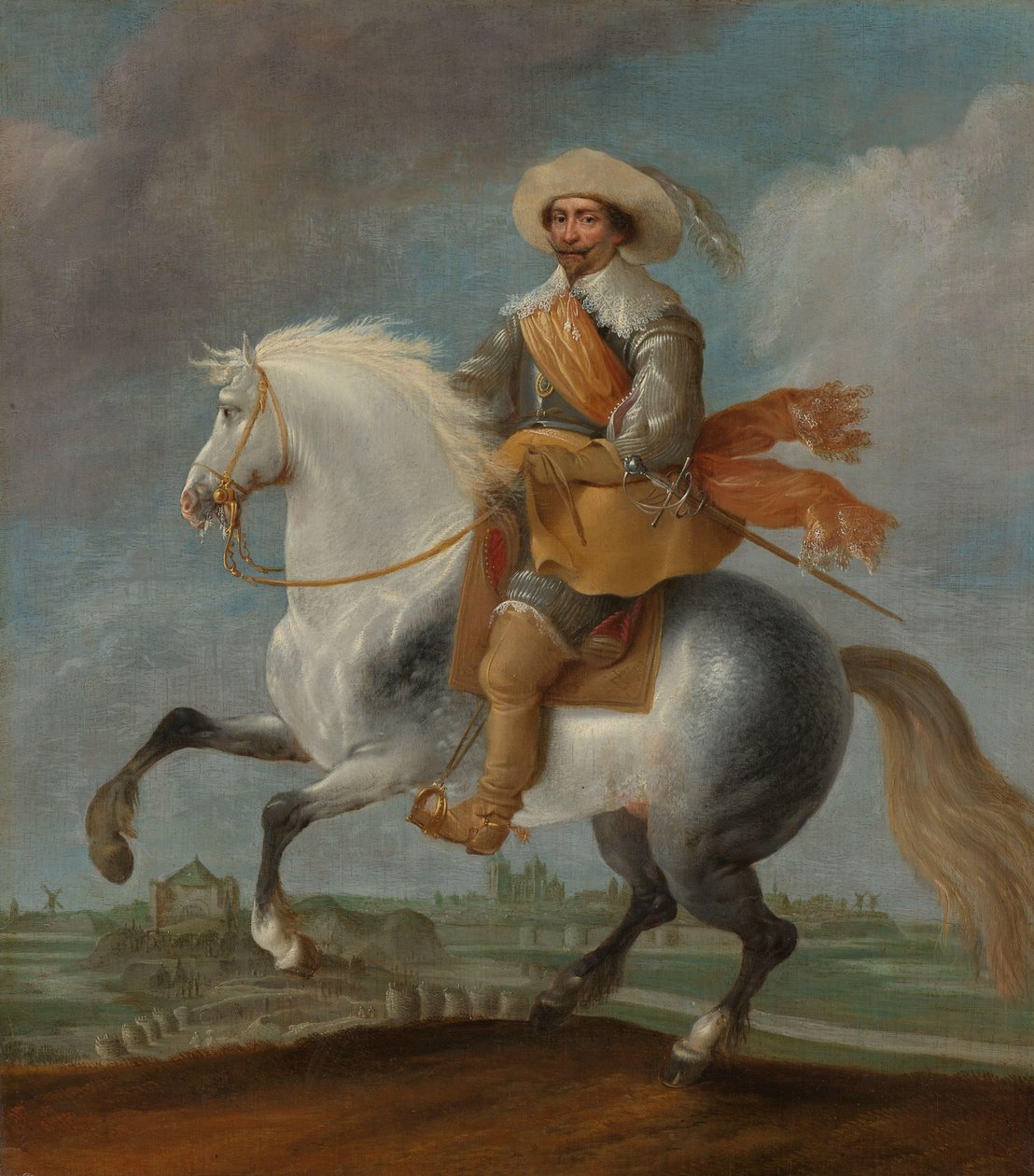 Princ Frederik Hendrik na koni mimo opevnění 