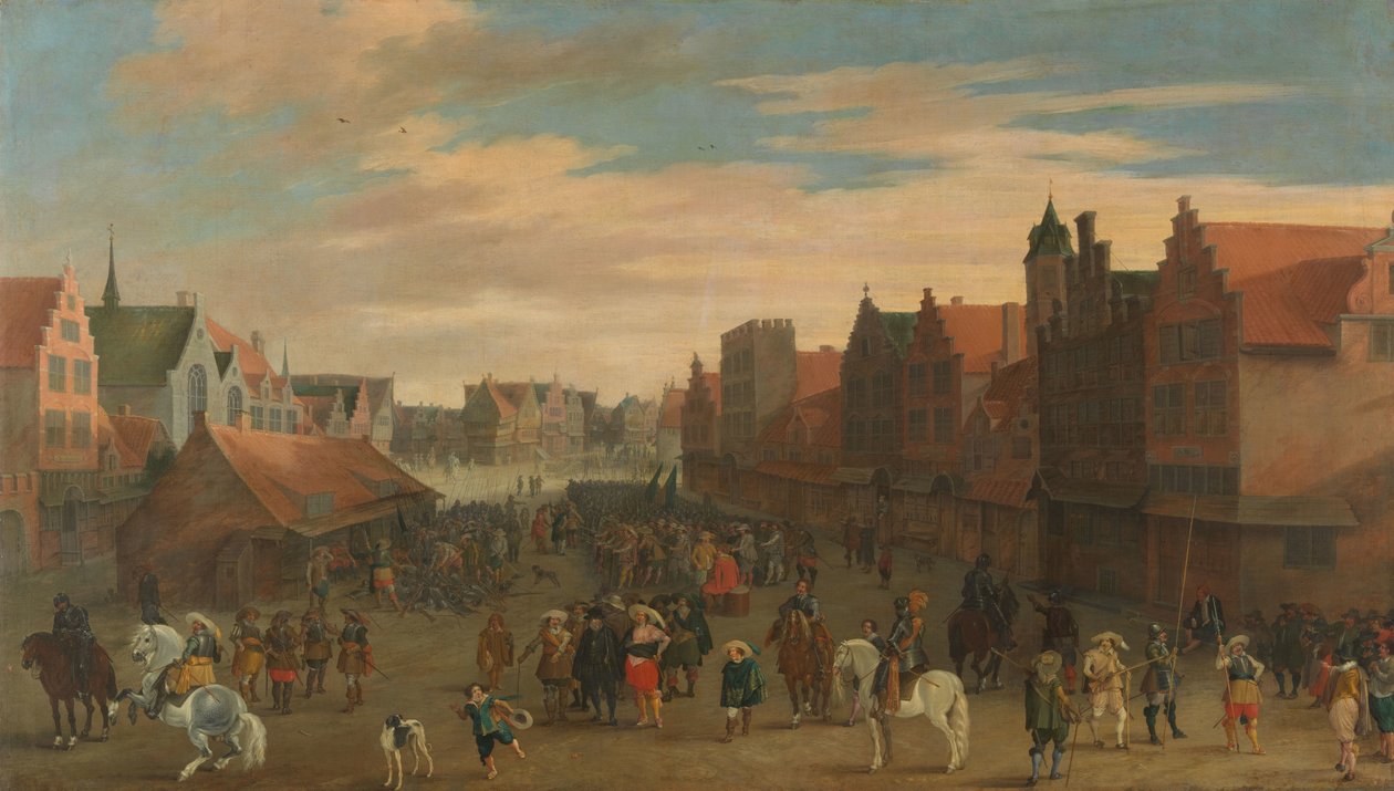 Rozpuštění „Waardgelders“ (žoldáků v platu městské vlády) princem Mauritsem na Neude, Utrecht, 31. července 1618 od Pauwels van Hillegaert