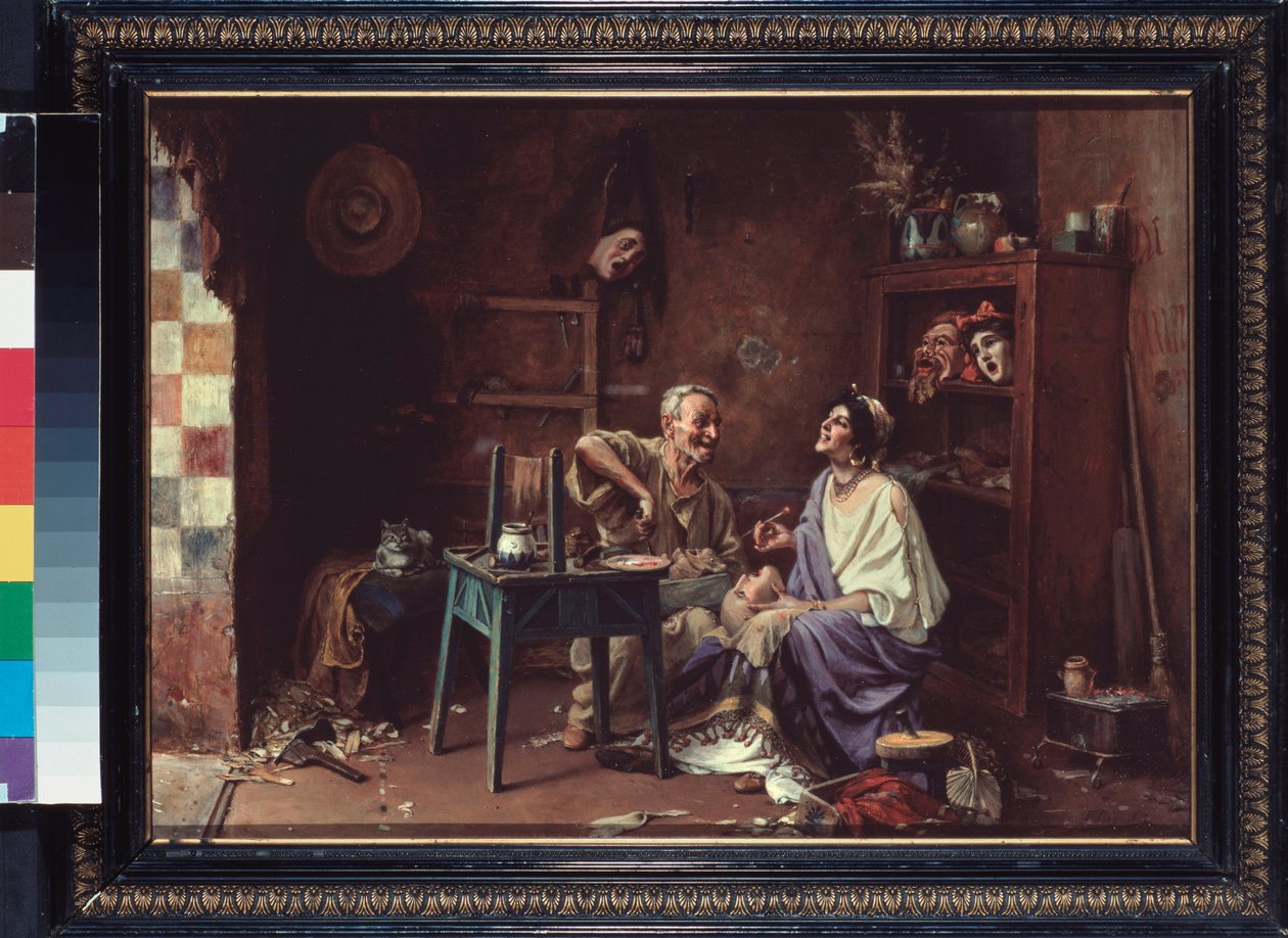 Atelier de masque (Mask Workshop) - Peinture de Pavel Alexandrovich Svědomsky (Svědomski) (1849-1904), huile sur toile od Pavel Alexandrovich Svedomsky