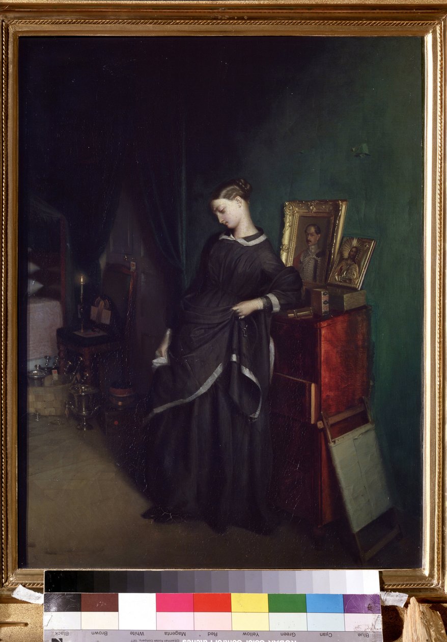 ""Mladá vdova"" Za ní portrét jejího zesnulého manžela. Obraz Pavla Andrejeviče Fedotova (1815-1852) Kolem roku 1850 Státní Treťjakovská galerie, Moskva od Pavel Andreevich Fedotov