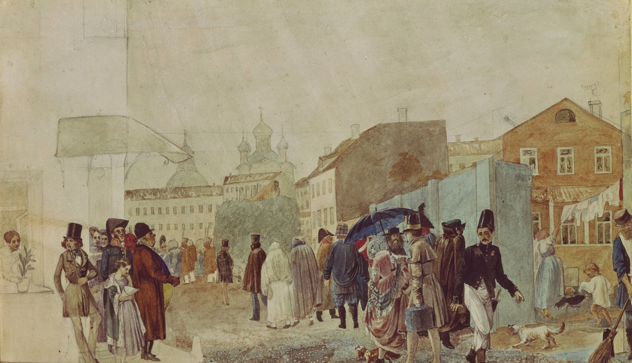Pouliční scéna v Moskvě během deště, 1837 od Pavel Andreevich Fedotov