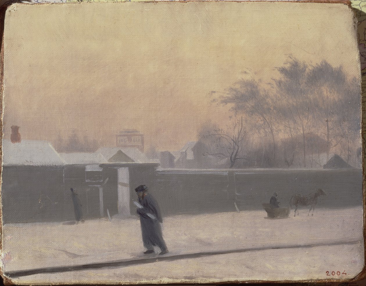 Zimní ulice na Vasilievském ostrově, St. Petersburg, c.1851 od Pavel Andreevich Fedotov