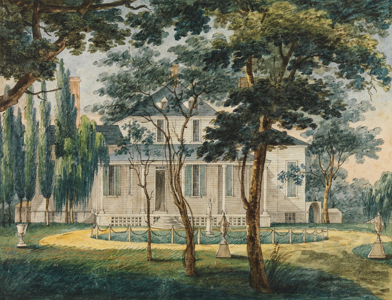 Venkovská rezidence, možná venkovský dům generála Moreaua v Morrisville..., 1811-ca. 1813. od Pavel Petrovic Svin