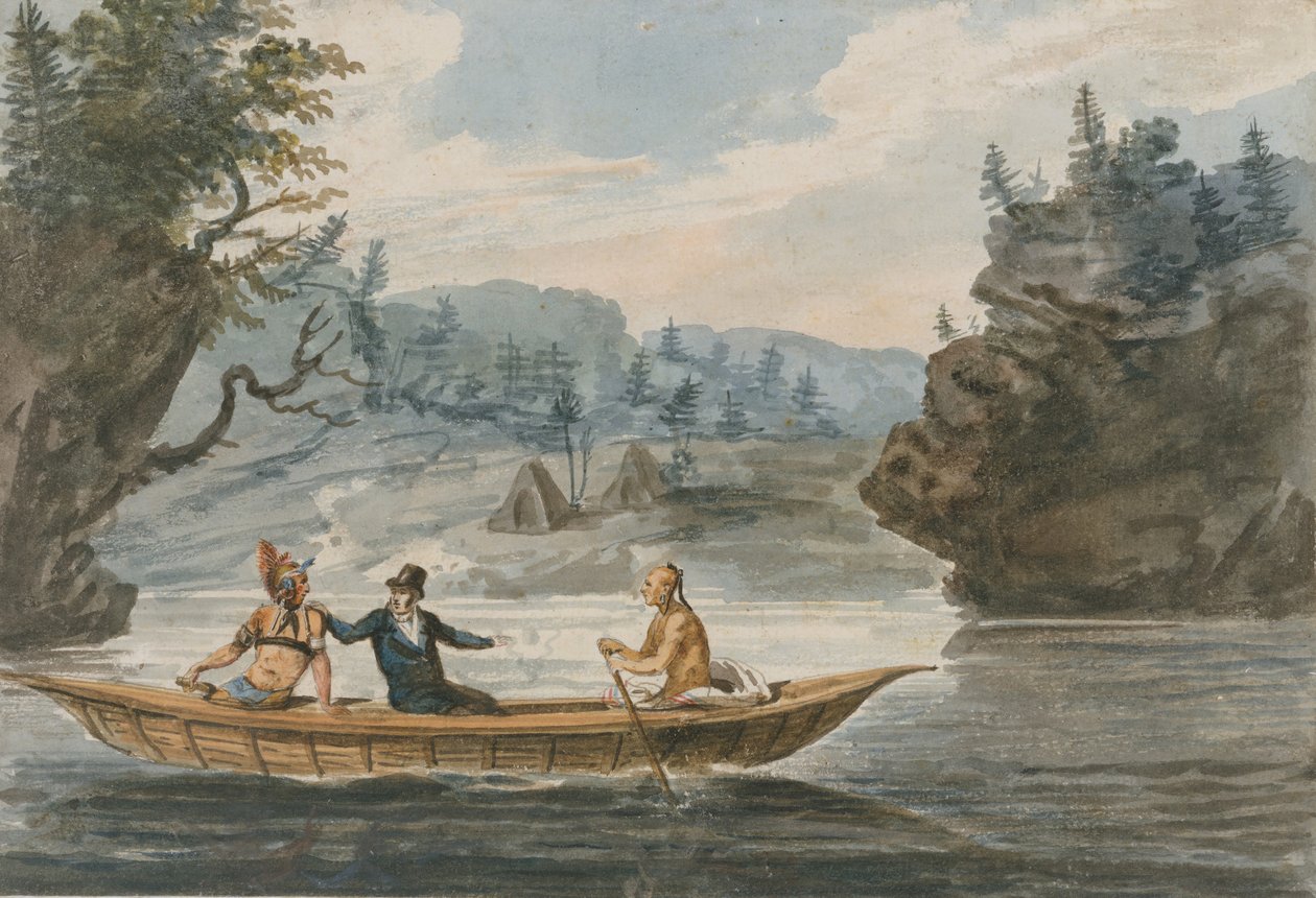 Dva indiáni a bílý muž v kánoi, 1811-ca. 1813. od Pavel Petrovic Svin