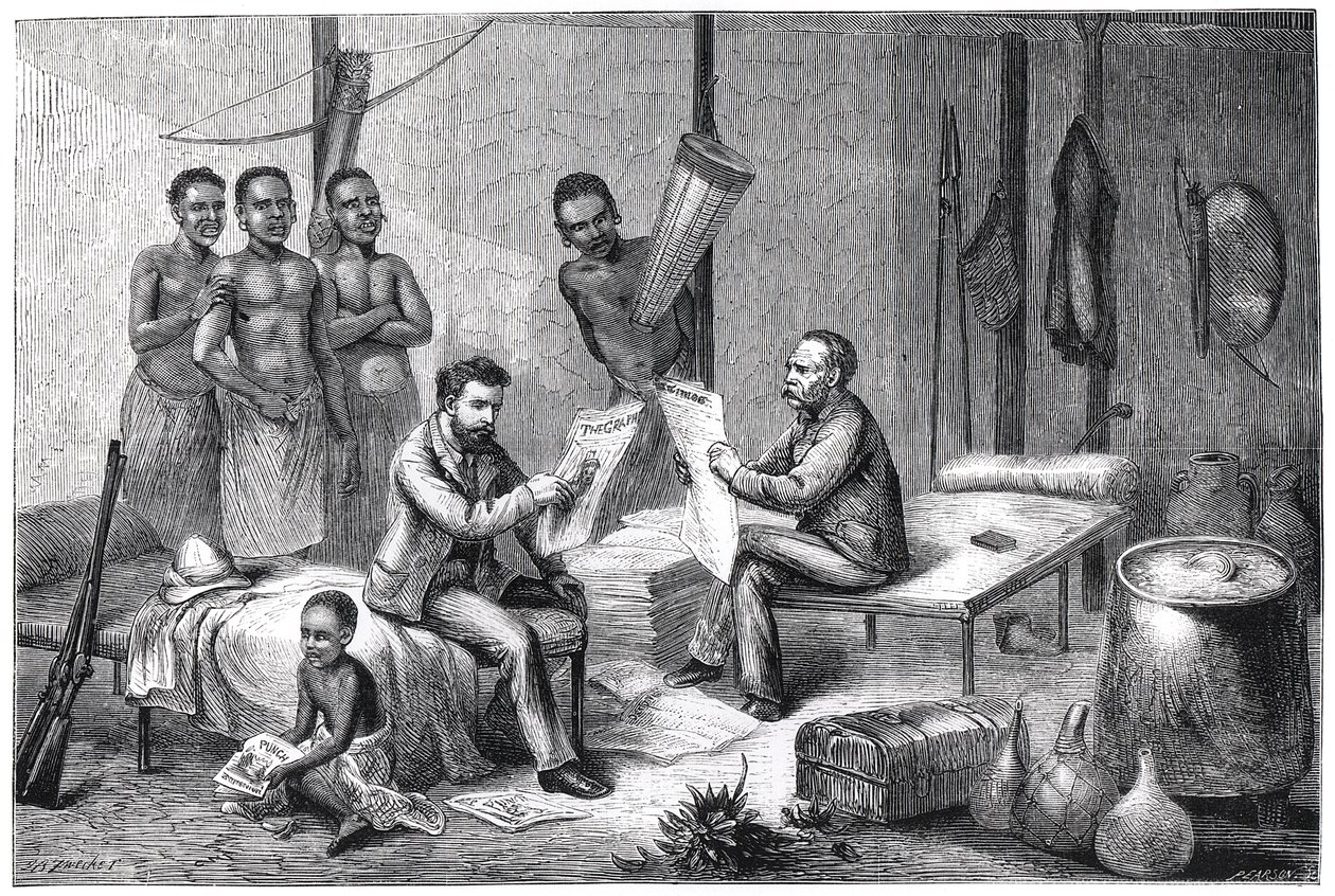 Livingstone a Stanley přijímající noviny ve střední Africe, 1871-1873 od Pearson