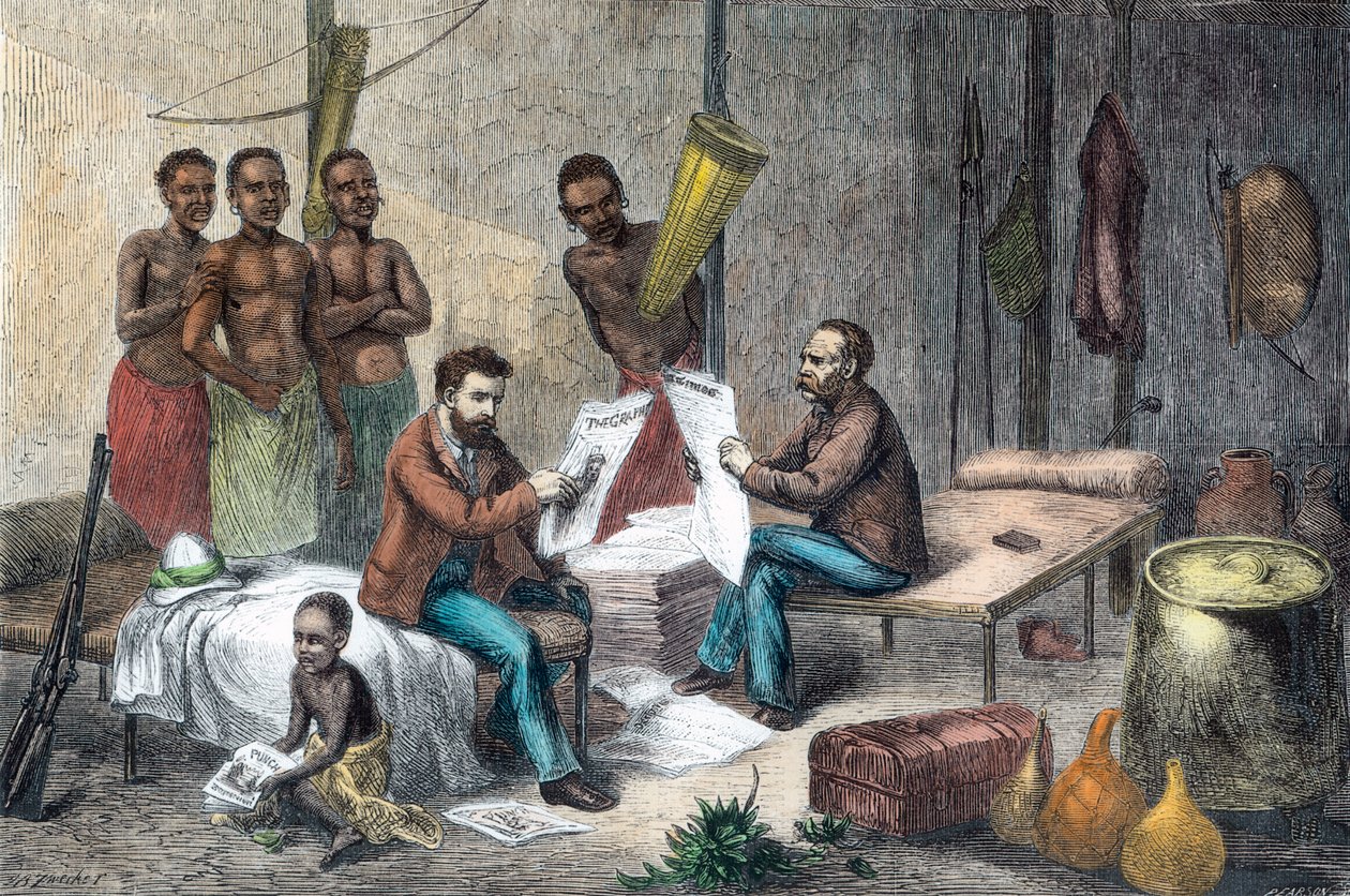 Livingstone a Stanley přijímající noviny ve střední Africe, 1871-1873 od Pearson