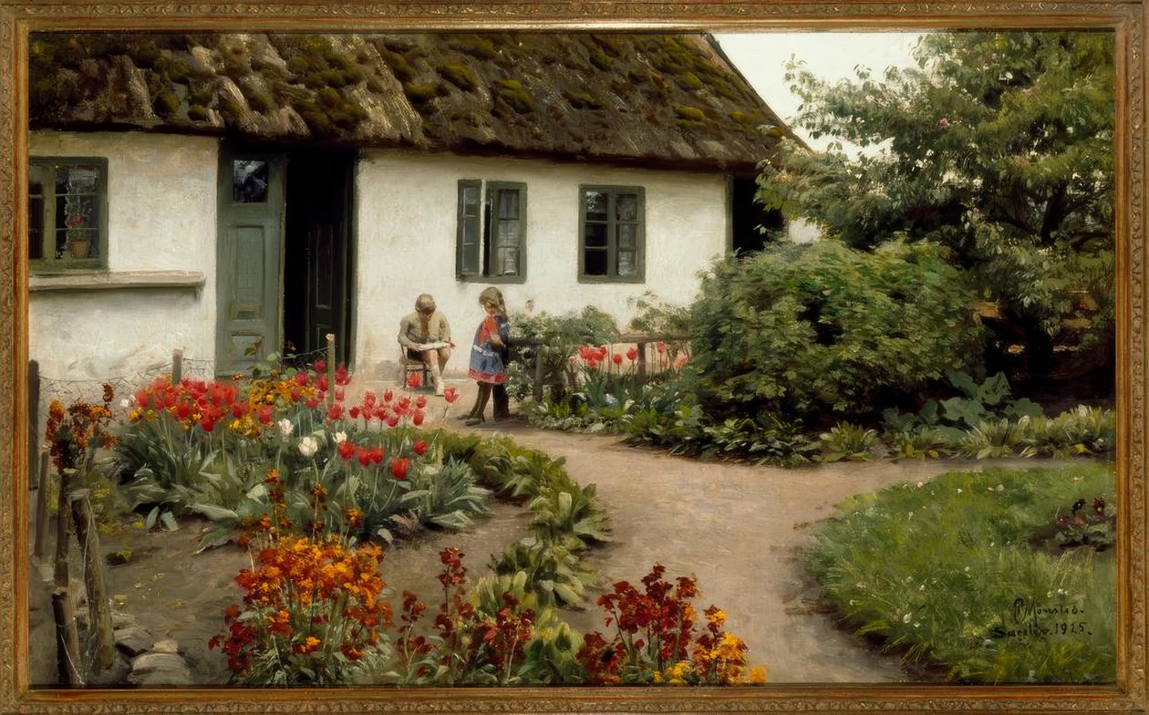 Hodina čtení v květinové zahradě od Peder Monsted