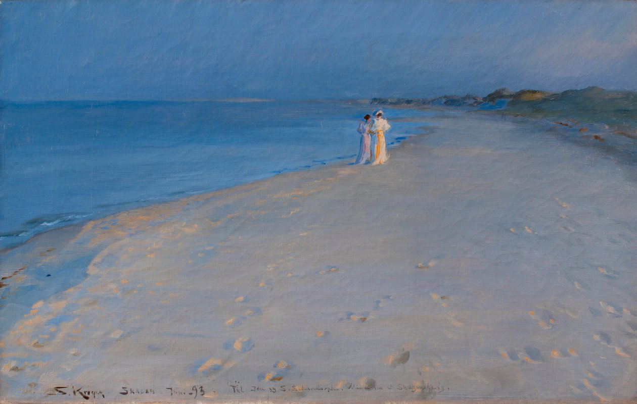 Letní večer na South Beach, Skagen. Anna Acher a Marie Krøyer od Peder Severin Krøyer
