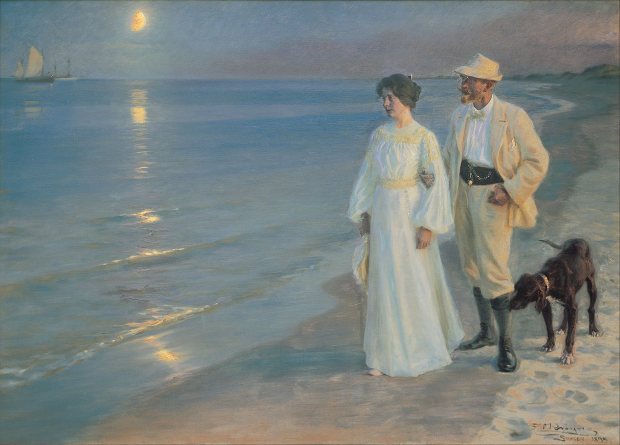 Letní večer na pláži ve Skagenu. Malíř a jeho manželka. od Peder Severin Krøyer