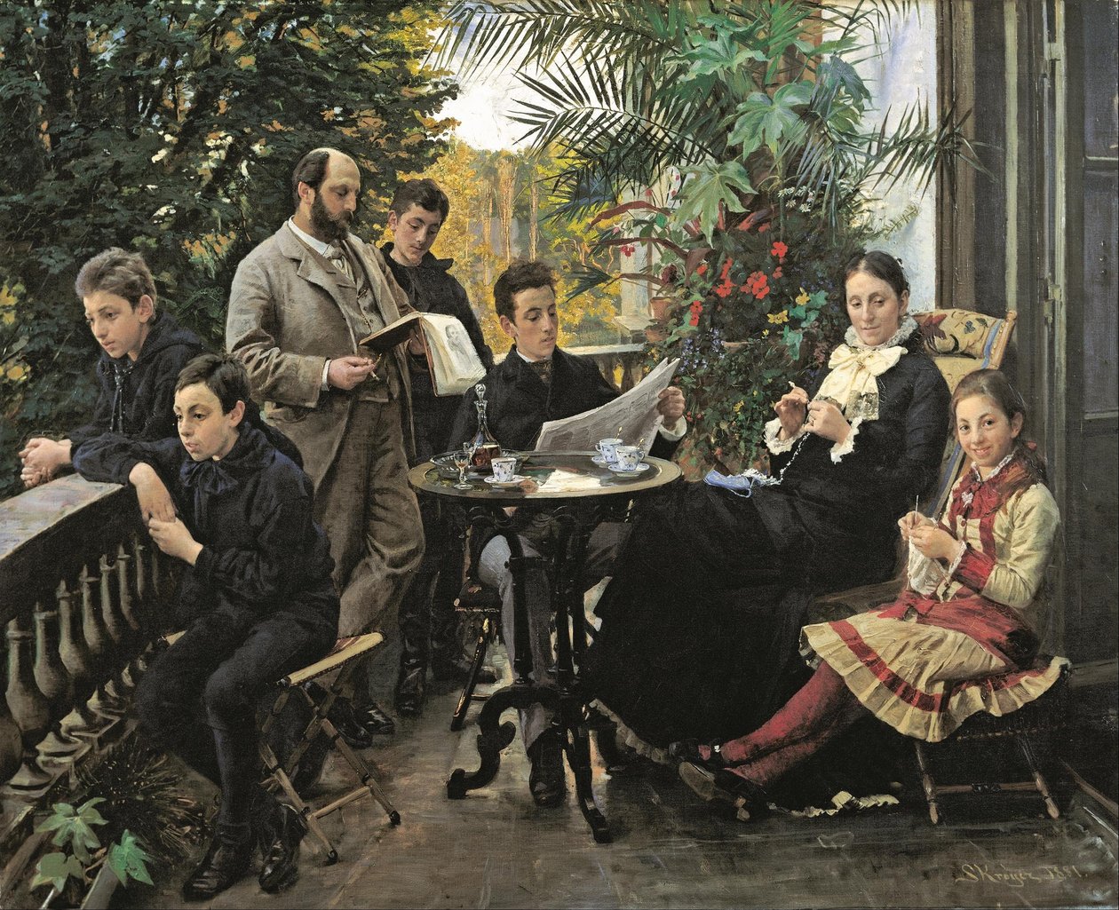Rodinný portrét Hirschsprung. Zleva Ivar, Aage, Heinrich, Oscar, Robert, Pauline a Ell ... od Peder Severin Krøyer