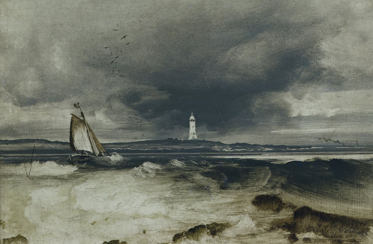 Maják (olej na panelu) od Peder Balke