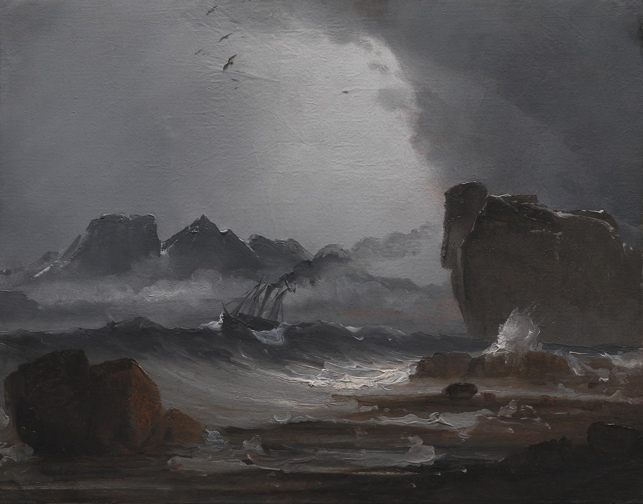 Rozbouřené moře s parníkem poblíž pobřeží Norska od Peder Balke