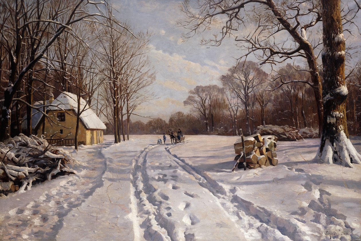 Jízda na saních zimní krajinou od Peder Monsted