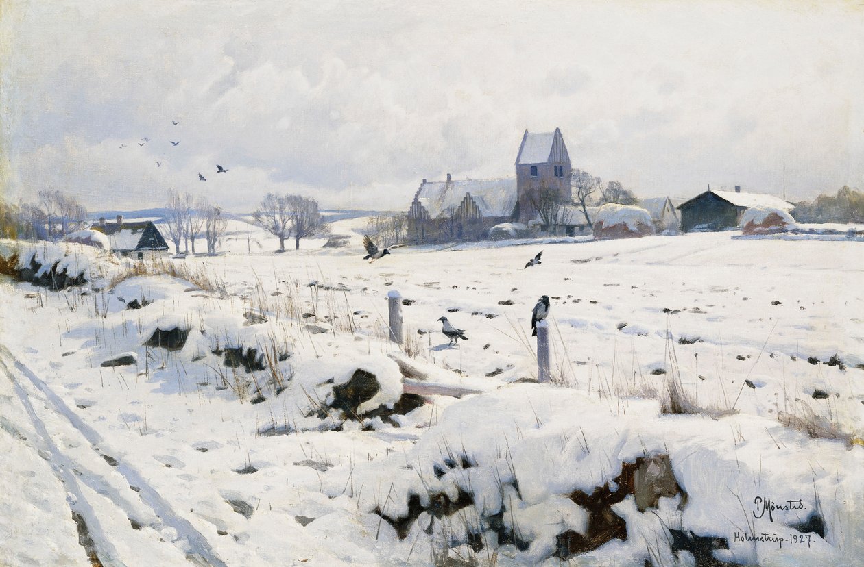 Zimní krajina, Holmstrup od Peder Monsted