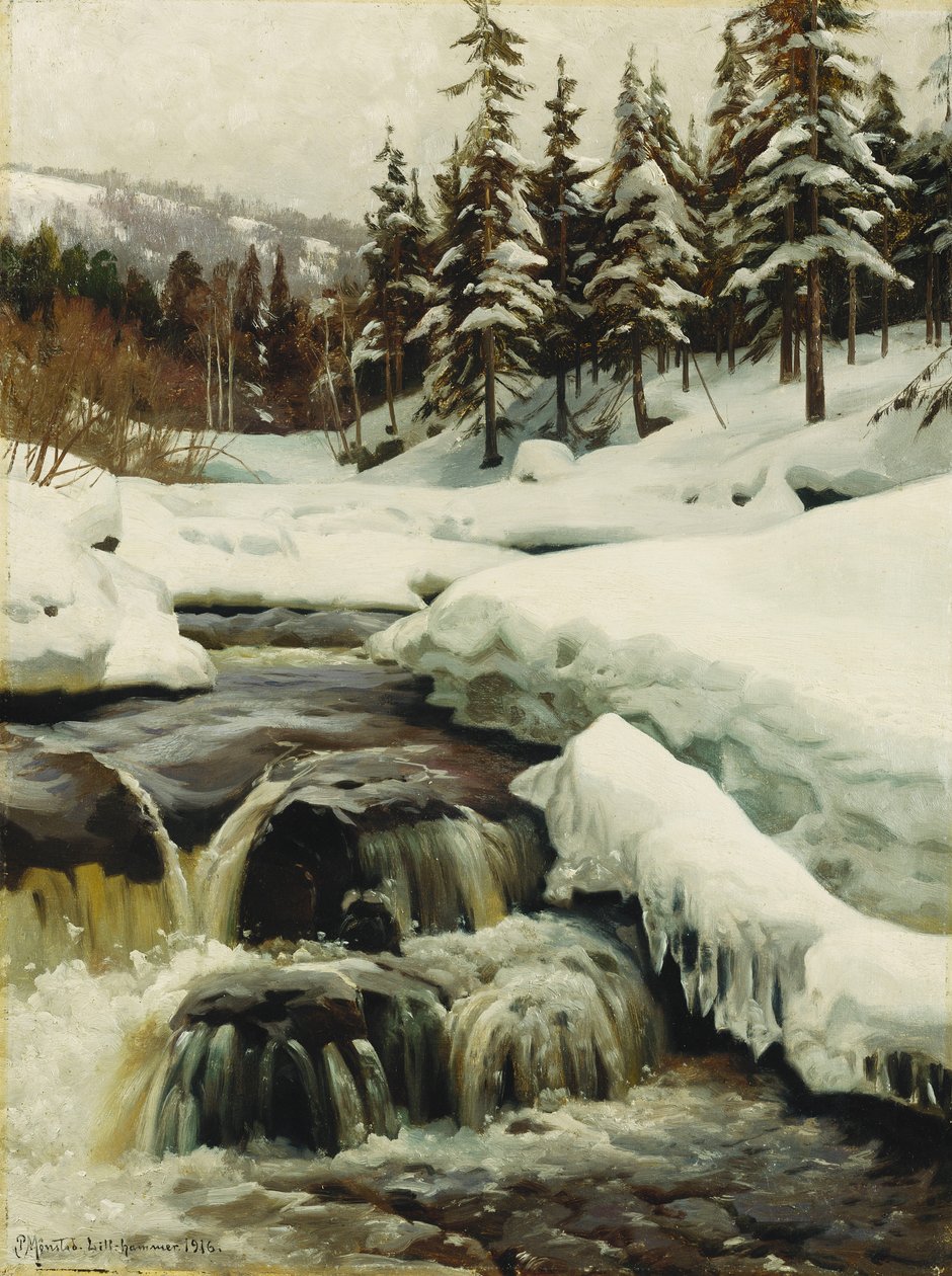 Zimní krajina s horským torrentem od Peder Monsted