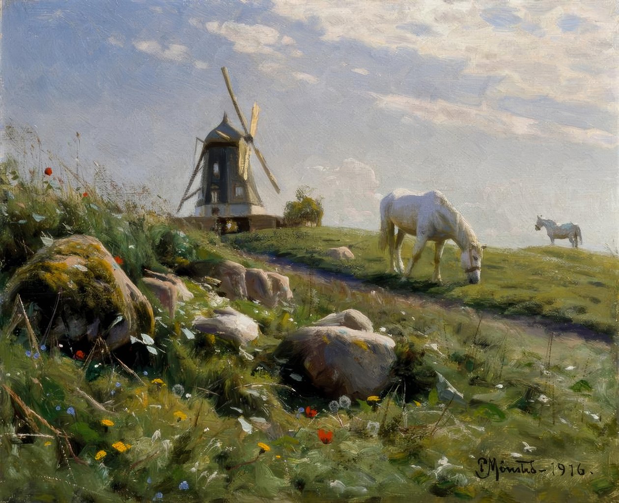 Pasoucí se koně na letní louce od Peder Monsted