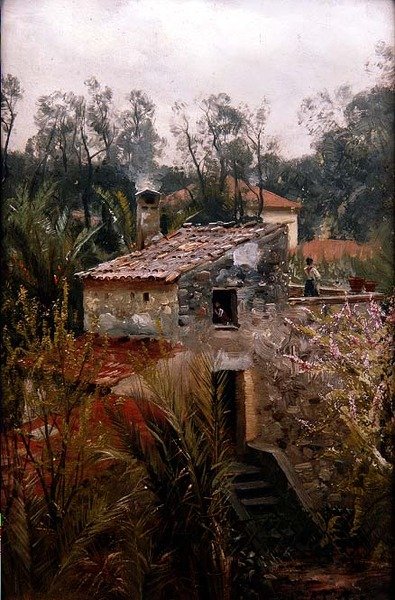 Italská scéna s vilou od Peder Monsted