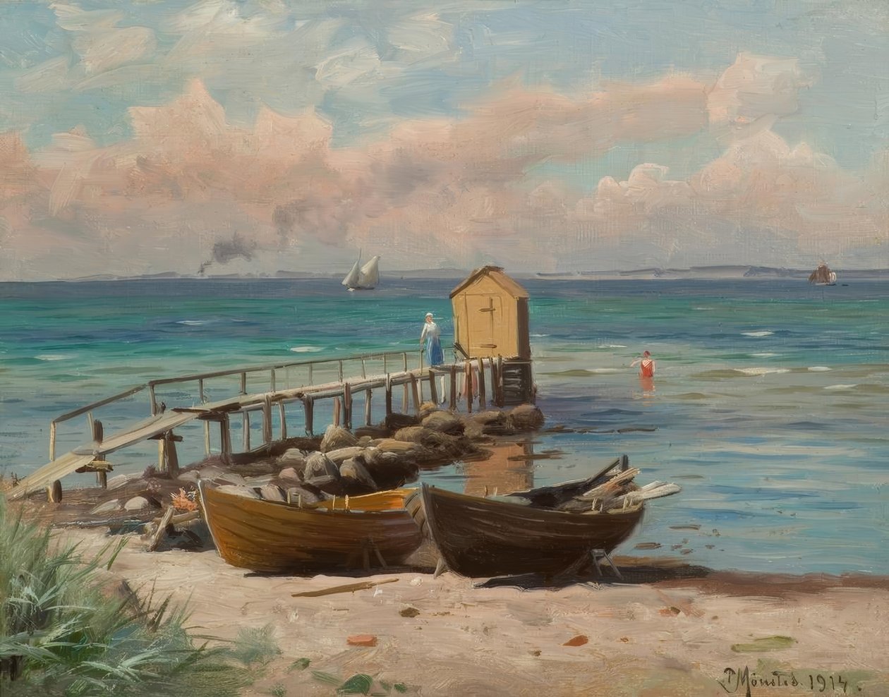 P.Mönsted, koupaliště na pláži od Peder Monsted