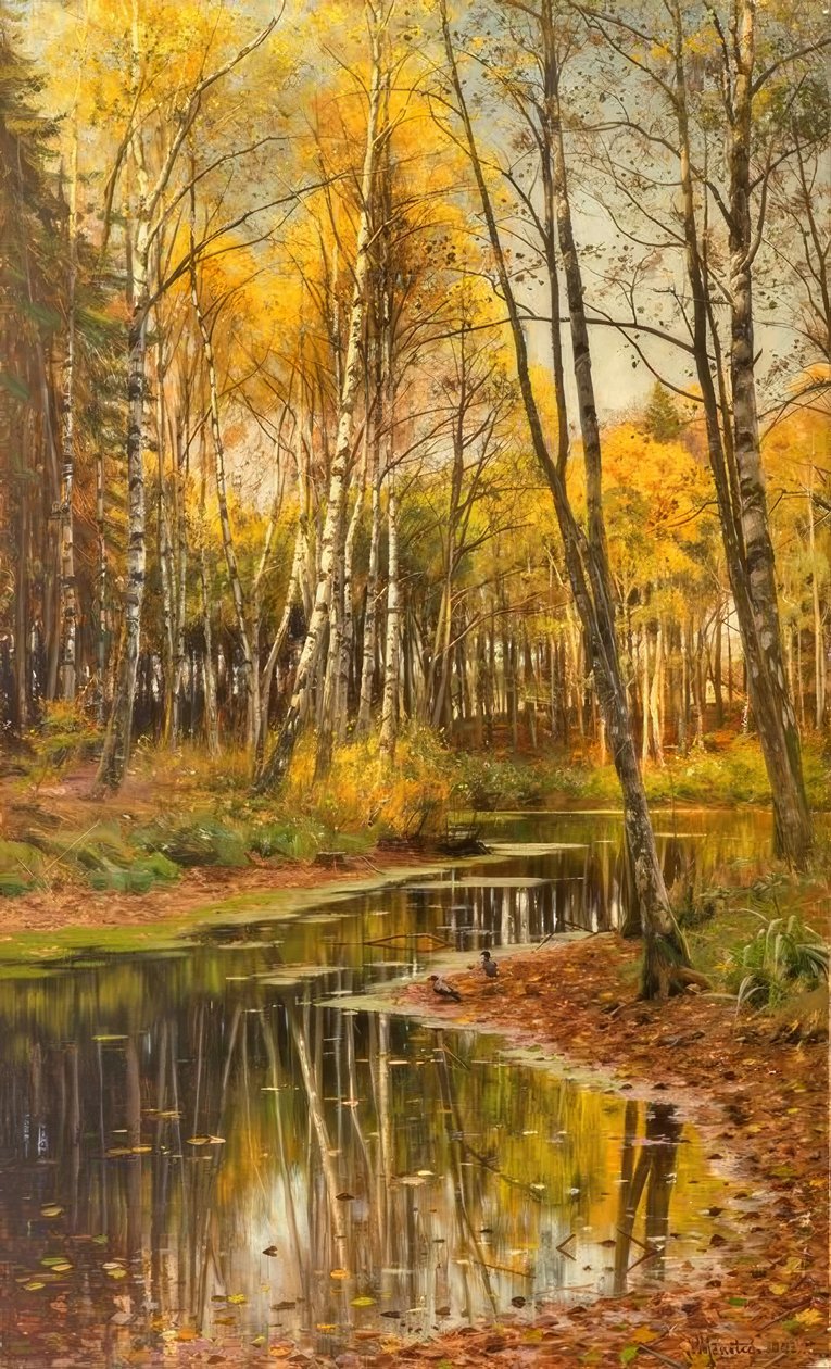 P.Mönsted, březový les v podzimním světle od Peder Monsted