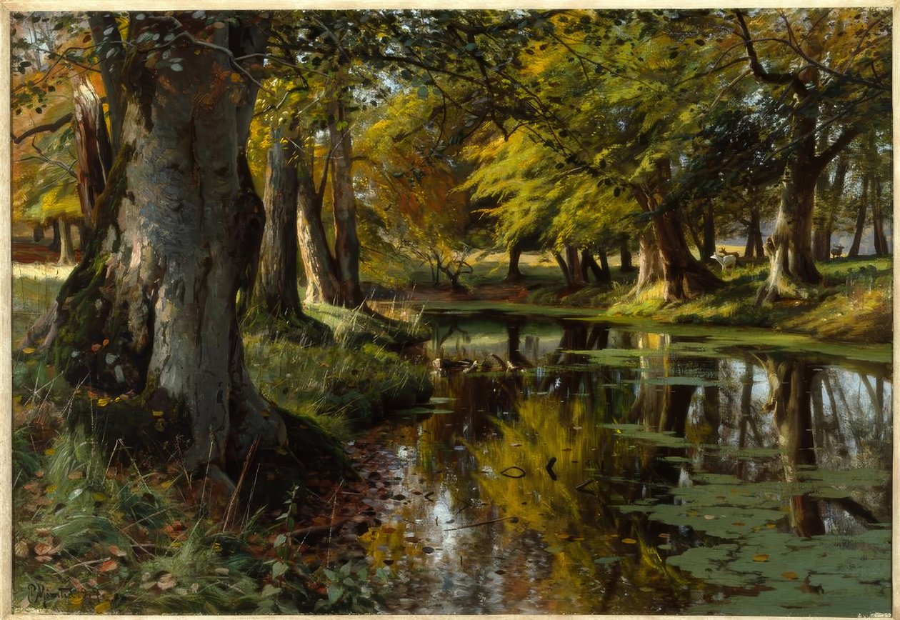 P. Mönsted, pozdní léto na lesním potoku od Peder Monsted