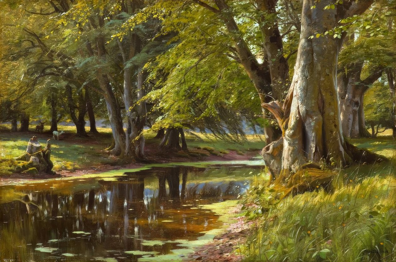 Peder Mönsted, letní den u lesního potoka od Peder Monsted