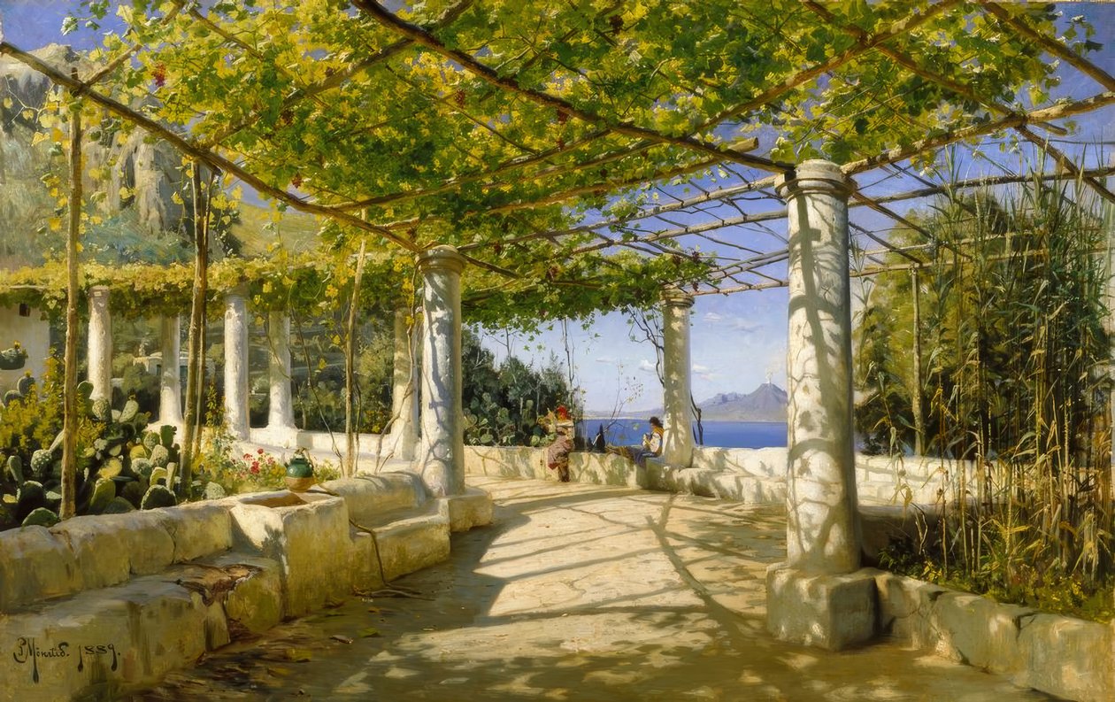 Pergola na Capri s výhledem na Vesuv od Peder Monsted