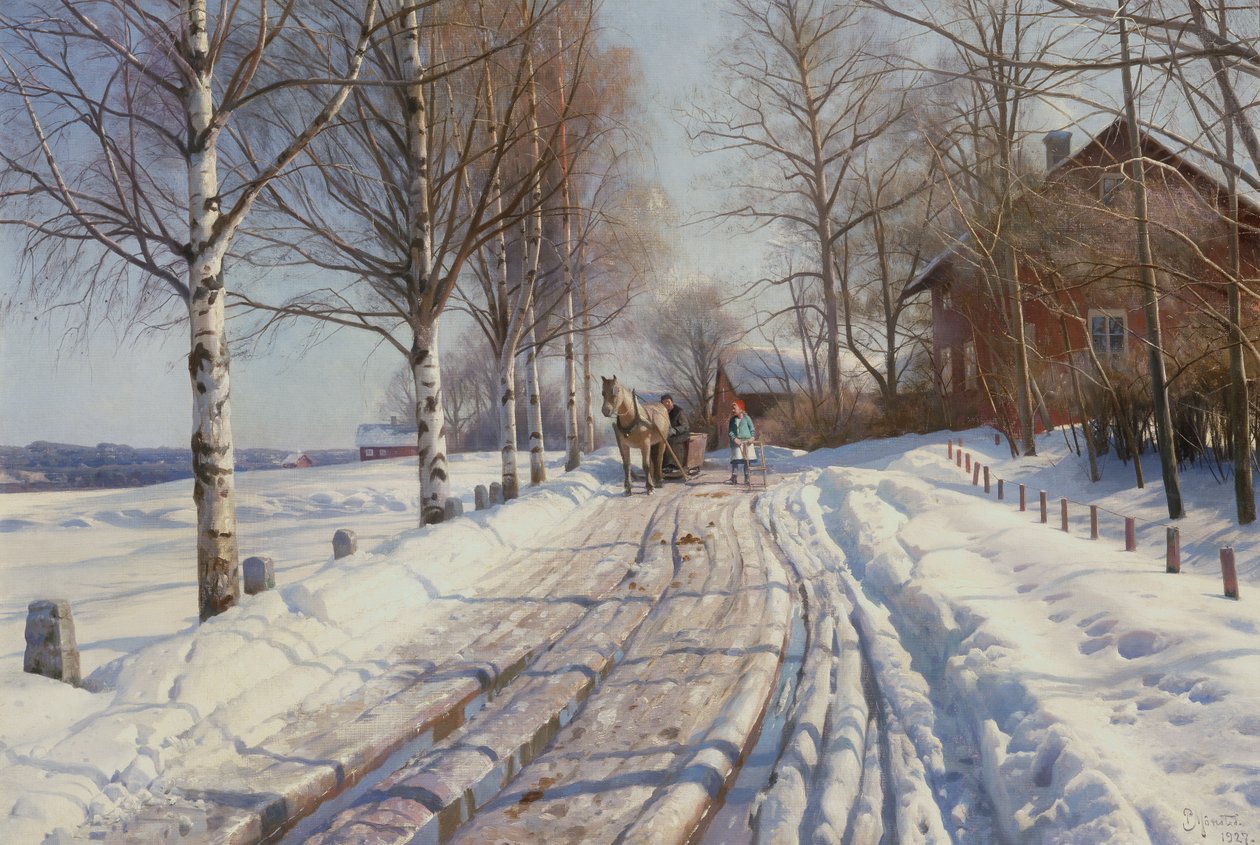 Slunečný zimní den ve Vestanviku poblíž Leksandu, Dalarna od Peder Monsted