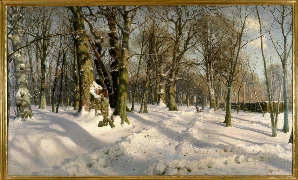 Zasněžený zimní les na slunci od Peder Monsted