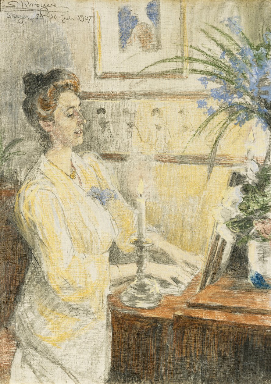 Portrét Johanne Helene Louise Brodersen, u klavíru, 1907 od Peder Severin Krøyer