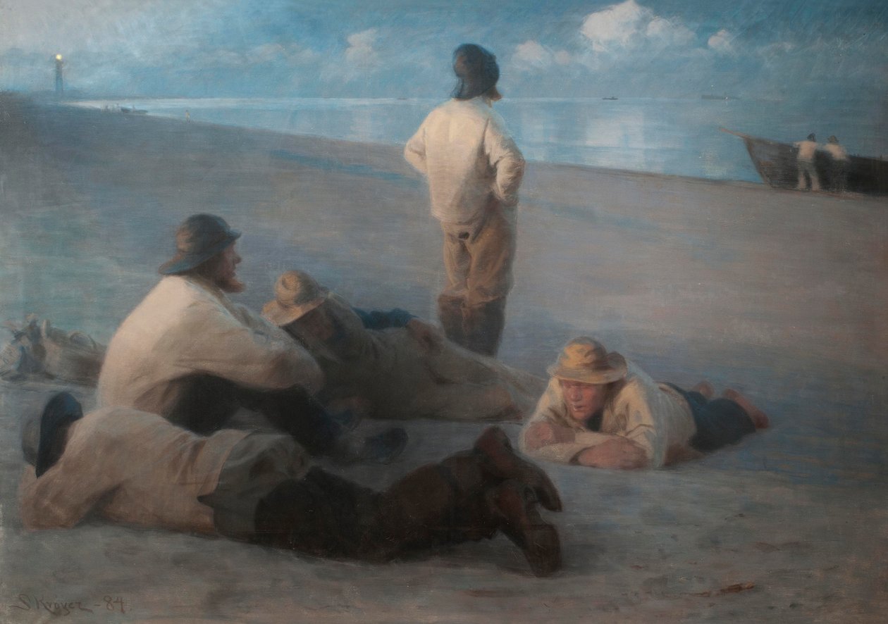 Letní večer na pláži ve Skagenu, 1884 (pastel na plátně) od Peder Severin Krøyer