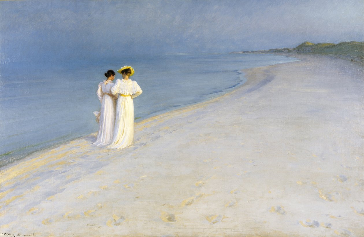 Dánsky: Sommeraften på Skagen Sønderstrand Letní večer na jižní pláži od Peder Severin Krøyer