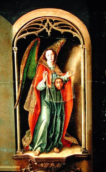 Anděl držící posvátné plátno, detail z oltářního obrazu sv. Tomáše Akvinského, 1510 od Pedro Berruguete