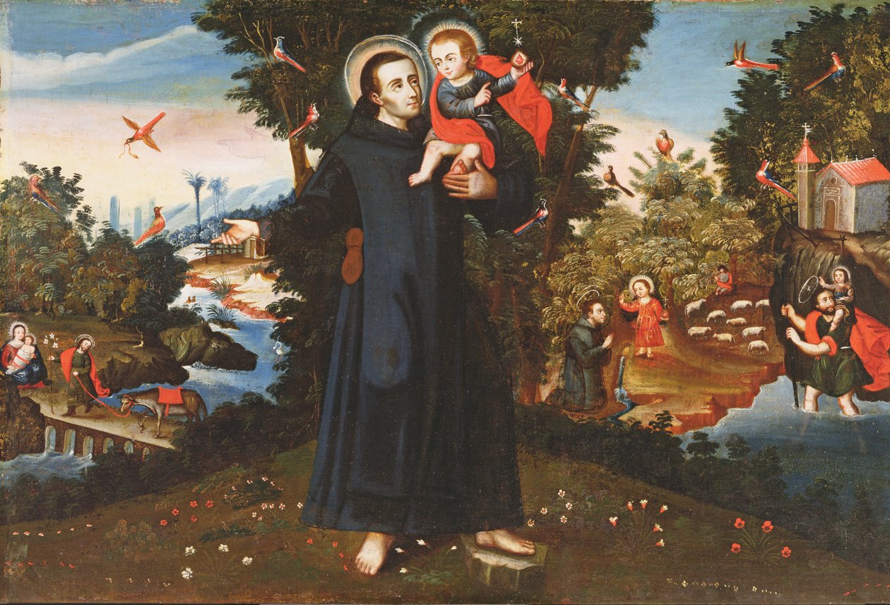 Svatý Jan z Boha (1495-1550) s Ježíškem, sv. Kryštof, sv. Augustin a útěk do Egypta od Pedro Nolasco y Lara
