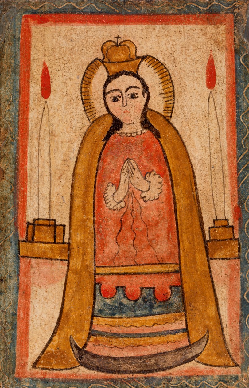 Madonna v červených šatech, c. 1820 (vodní barva na dřevěné desce) od Pedro Antonio Frésquis