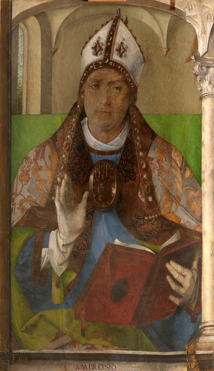 Ambrož z Milána (asi 340-397) - Svatý Ambrož, arcibiskup milánský od Berruguete, Pedro (1450-1503). Olej na dřevě, rozměr: 117x65, ca. 1473-1475, Galleria Nazionale delle Marche, Urbino od Pedro Berruguete