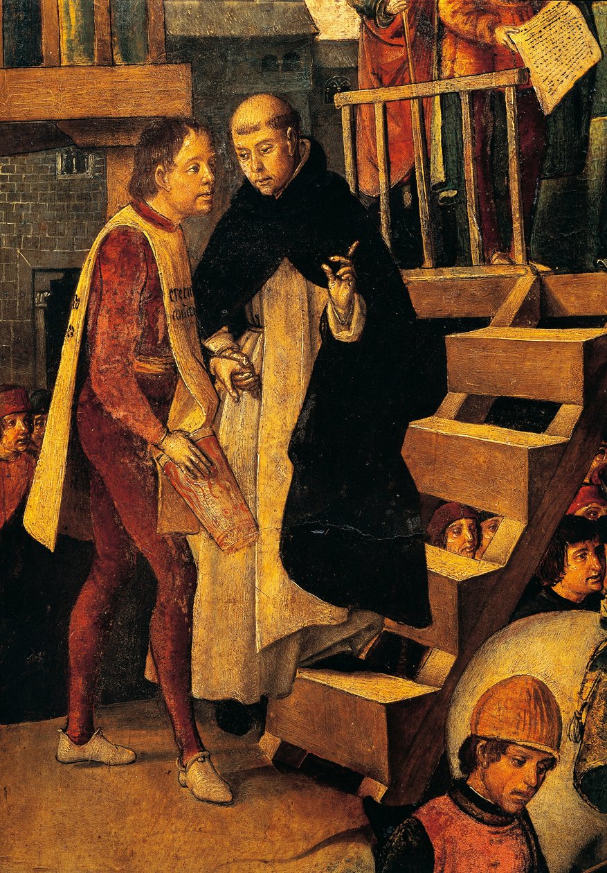 Odsouzený muž jde k soudu inkvizice, detail z Autodafe, kterému předsedá San Domenico Guzman, Pedro Berruguete (cca 1450-cca 1504) od Pedro Berruguete