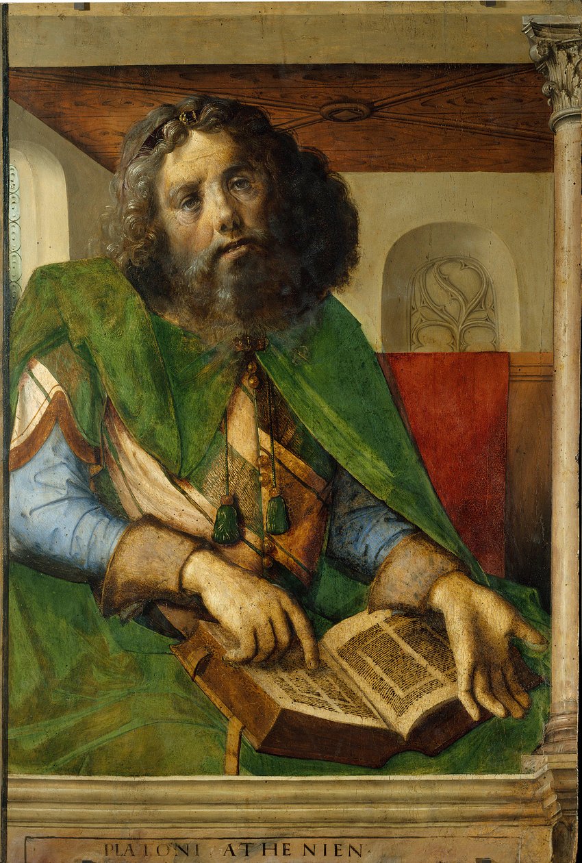 Portrét Platóna (428-348 př.nl), filozofa starověkého Řecka. (v s/dřevo 1,01 x 0,69) obraz od Berruguete Pedra (1450-1504). od Pedro Berruguete
