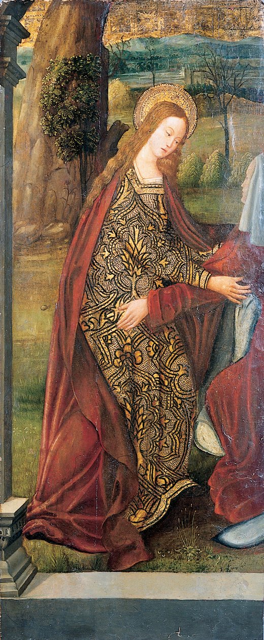 Navštívení - křídlo oltářního obrazu, fragment (olej na zlatém podkladovém panelu) od Pedro Berruguete