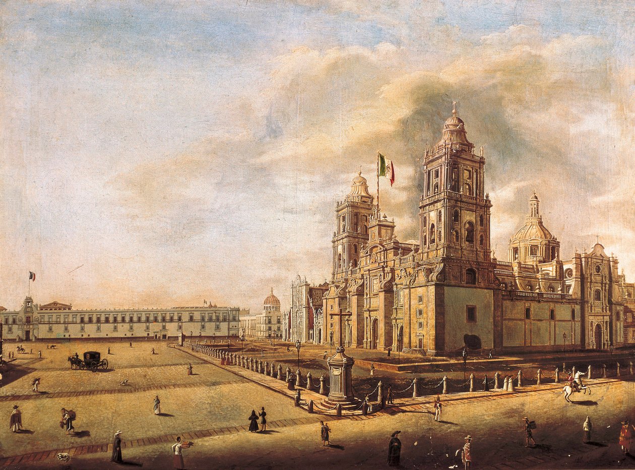 "Metropolitní katedrála a národní palác v Mexico City"" Malba od Pedra Gualdiho (1809-1857) kolem roku 1840 Národní muzeum historie Mexico City, Mexiko od Pedro Gualdi