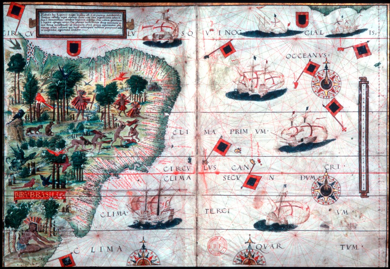 Mapa Brazílie portugalskými navigátory Pedro Reinel a Lopo Homen, c1525. od Pedro Reinel
